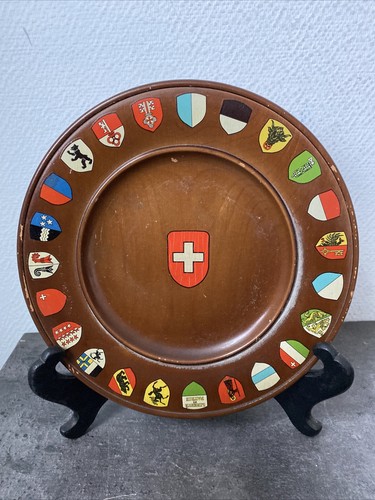 Ancienne assiette bois blason - assiette,