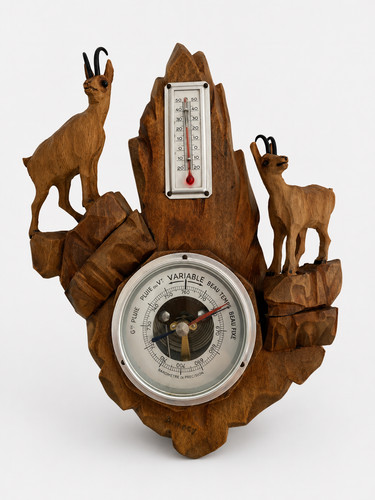 Ancien barometre bois sculpte - ancien,