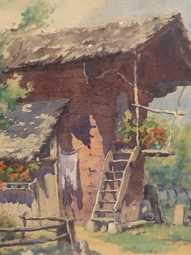 Aquarelle encadrée alpes - aquarelle,